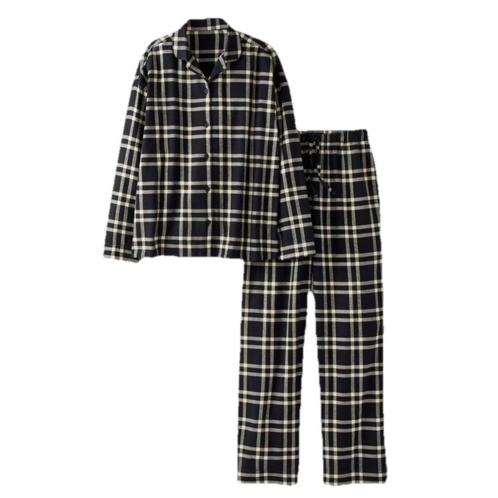 Hannah Anderson Flannel Pajama Set Black Tonal Plaid Women's Size Medium